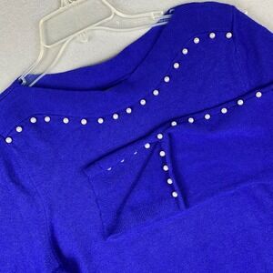 Monroe & Main Royal Blue Pearl Embellished Boat Neck Sweater XL Split Cuffs
